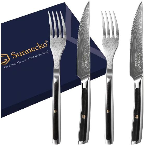 Набор ножей для стейка Sunnecko Damascus из 4 японских ножей для стейка из нержавеющей стали VG10 с зубцами, можно мыть в посудомоечной машине, набор ножей для стейка 5 дюймов и вилок G10
Набор ножей для стейка Sunnecko Damascus из 4 японских ножей для стейка из нержавеющей стали VG10 с зубцами, можно мыть в посудомоечной машине, набор ножей для стейка 5 дюймов и вилок G10