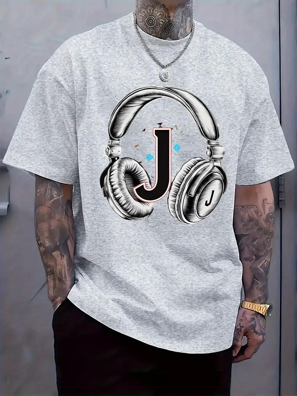 Casual Crew Neck T-shirt with J and Headphones Print - Black Short Sleeve Tee M
Casual Crew Neck T-shirt with J and Headphones Print - Black Short Sleeve Tee M