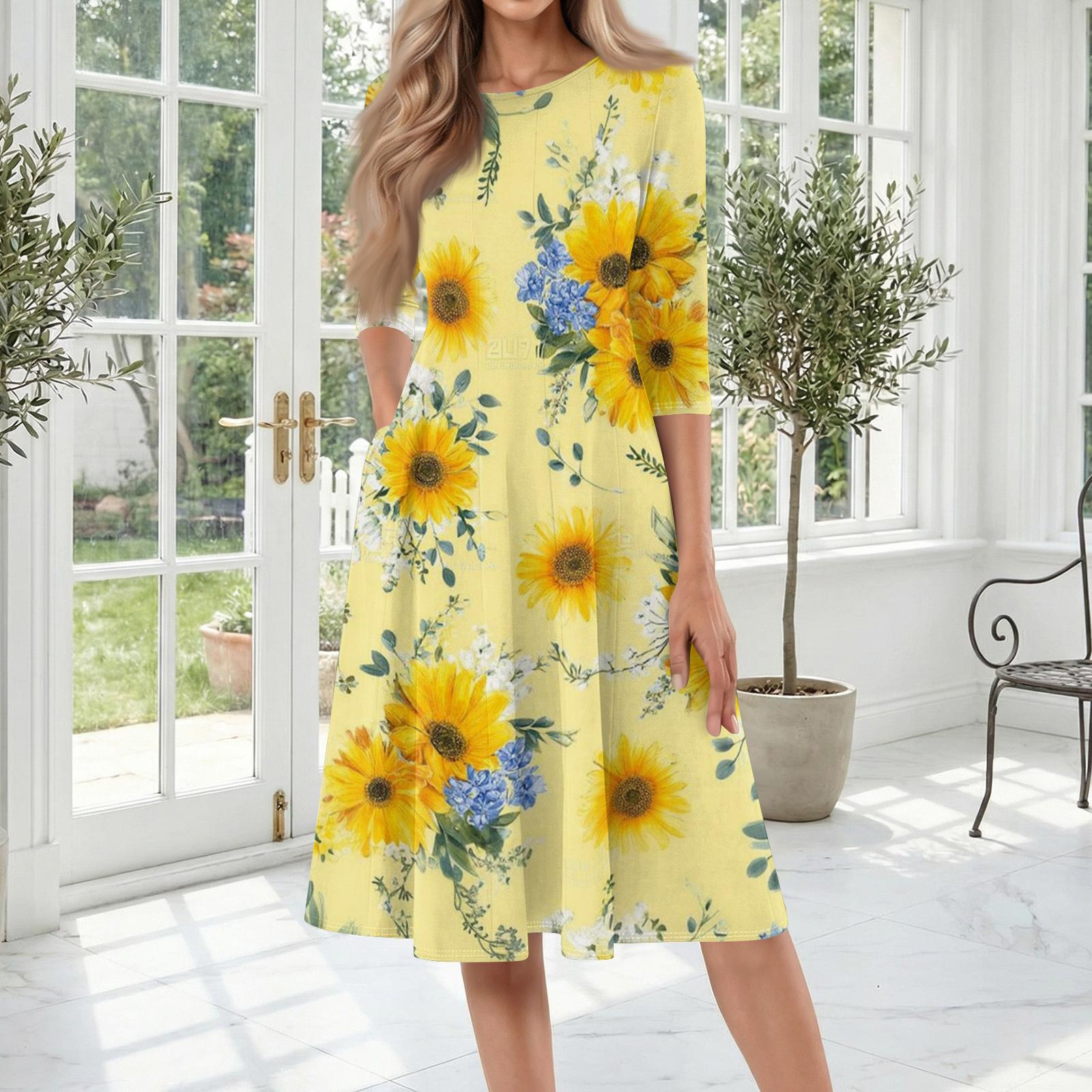 Women s Casual Fashion Round Neck Three Quarter Sleeve Floral Print Mid Length Dress Comfortable Fit Lightweight Fabric Suitable for Daily Wear M
Women s Casual Fashion Round Neck Three Quarter Sleeve Floral Print Mid Length Dress Comfortable Fit Lightweight Fabric Suitable for Daily Wear M