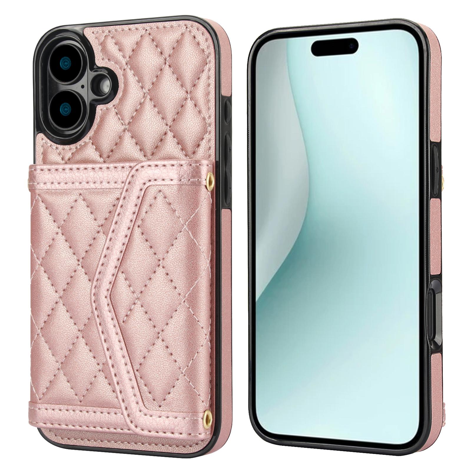For iPhone 16 Case Card Holders RFID Blocking PU Leather+TPU Phone Cover with Shoulder Strap Rose Gold
For iPhone 16 Case Card Holders RFID Blocking PU Leather+TPU Phone Cover with Shoulder Strap Rose Gold
