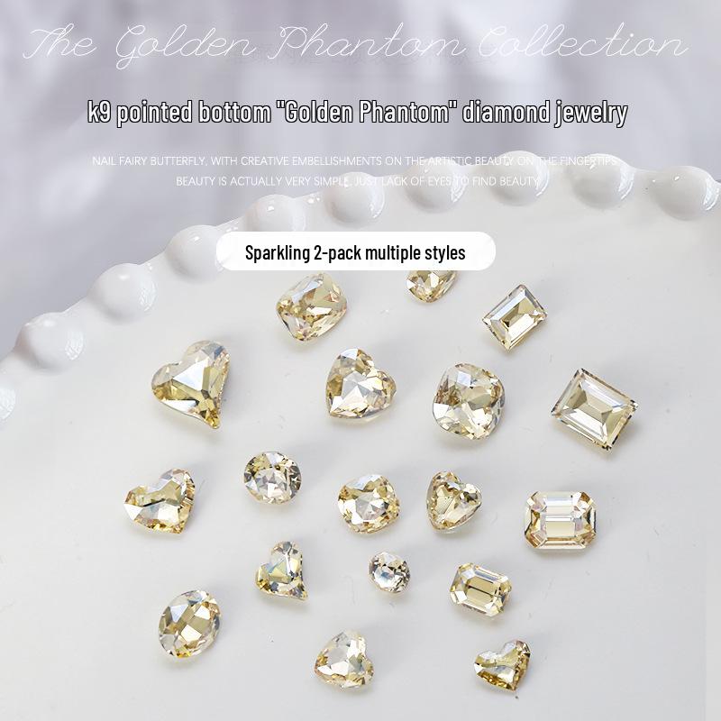 Nail Art Rhinestone Set: Heart, Asymmetrical Heart, AB, Peach Heart, Square, Golden Aurora - 2 Pieces
Nail Art Rhinestone Set: Heart, Asymmetrical Heart, AB, Peach Heart, Square, Golden Aurora - 2 Pieces