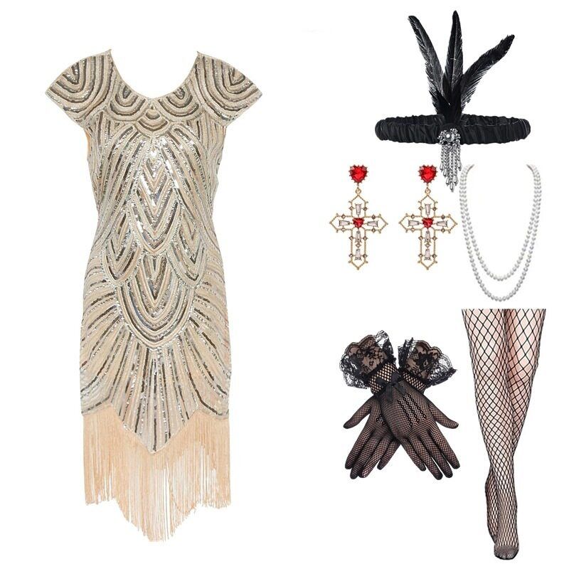 1920S Vintage Dress Gatsby Gown with Heavy Beading, Sequins, and Tassels, New European and American Hot Item Apricot Six-Piece Set M
1920S Vintage Dress Gatsby Gown with Heavy Beading, Sequins, and Tassels, New European and American Hot Item Apricot Six-Piece Set M