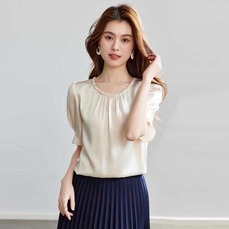 CARBAMMI Elegant Round Neck Short Sleeve Chiffon Blouse M
CARBAMMI Elegant Round Neck Short Sleeve Chiffon Blouse M