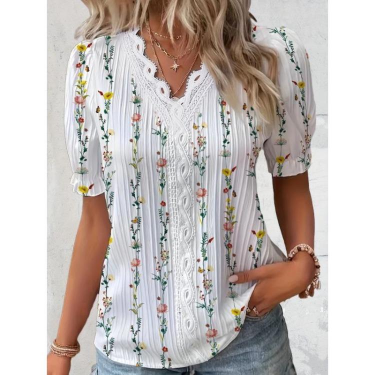 Elegant Plus Size Floral Print Blouse with Lace Detail V Neck Textured Short Sleeve Womens Spring Summer Clothing 2XL темно-синього кольору
Elegant Plus Size Floral Print Blouse with Lace Detail V Neck Textured Short Sleeve Womens Spring Summer Clothing 2XL темно-синього кольору