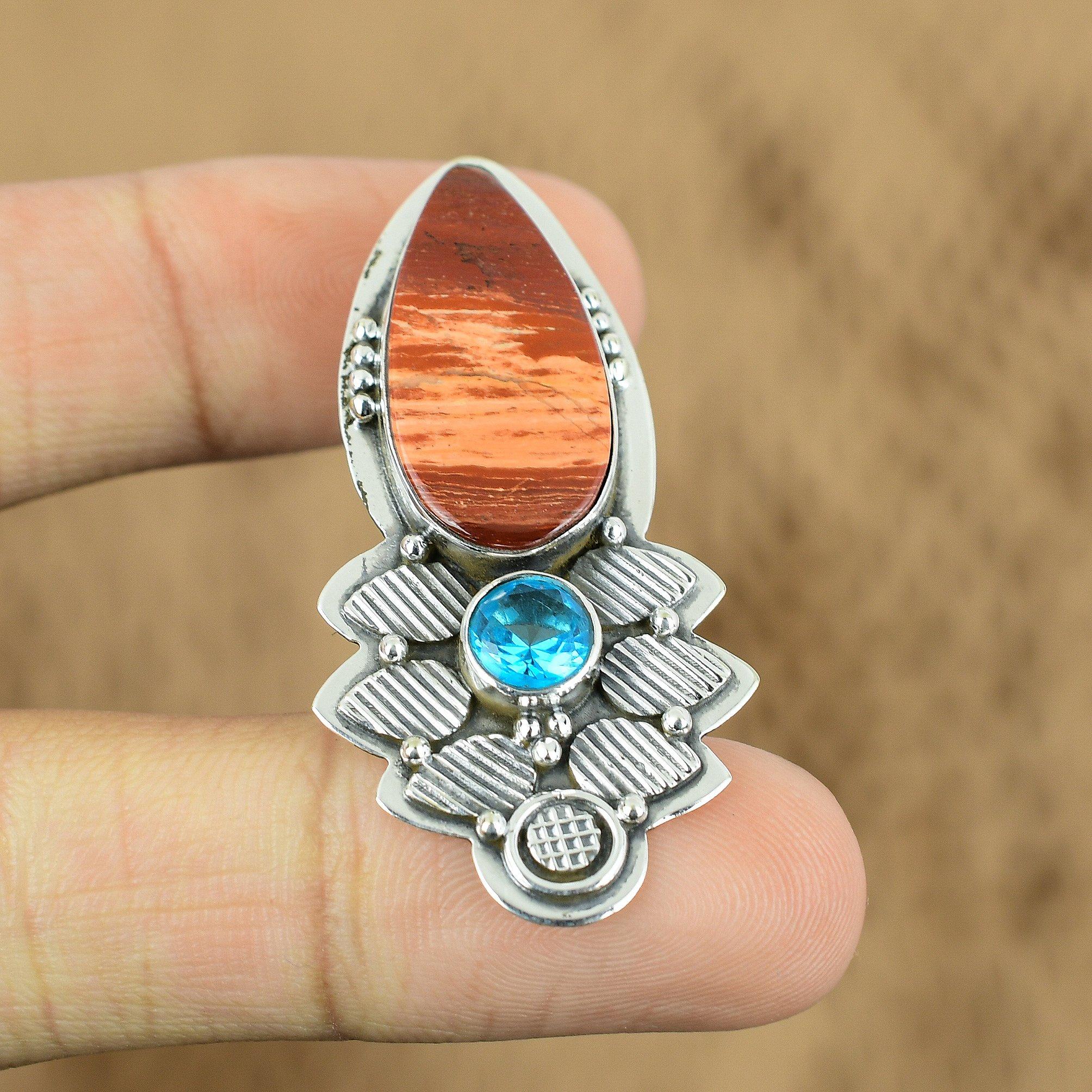 925 Silver Pear Red Snakeskin Jasper Stone Swiss Blue Topaz Wife Pendant Jewelry
925 Silver Pear Red Snakeskin Jasper Stone Swiss Blue Topaz Wife Pendant Jewelry