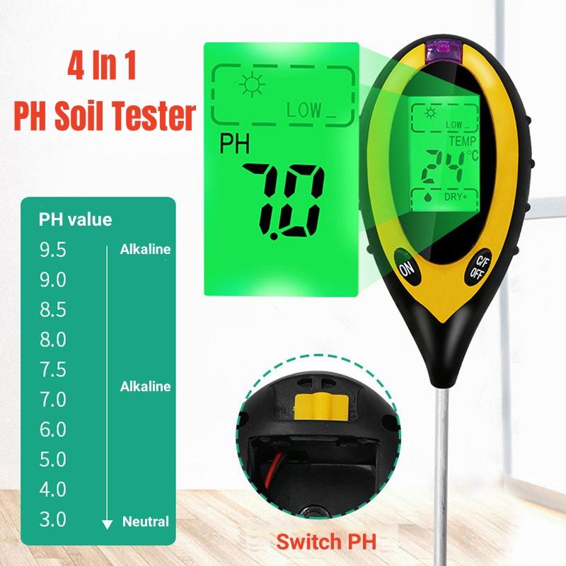 Digital 4 In 1 Soil PH Meter Moisture Monitor Temperature Sunlight Tester for Gardening Plants Farming with Blacklight
Digital 4 In 1 Soil PH Meter Moisture Monitor Temperature Sunlight Tester for Gardening Plants Farming with Blacklight