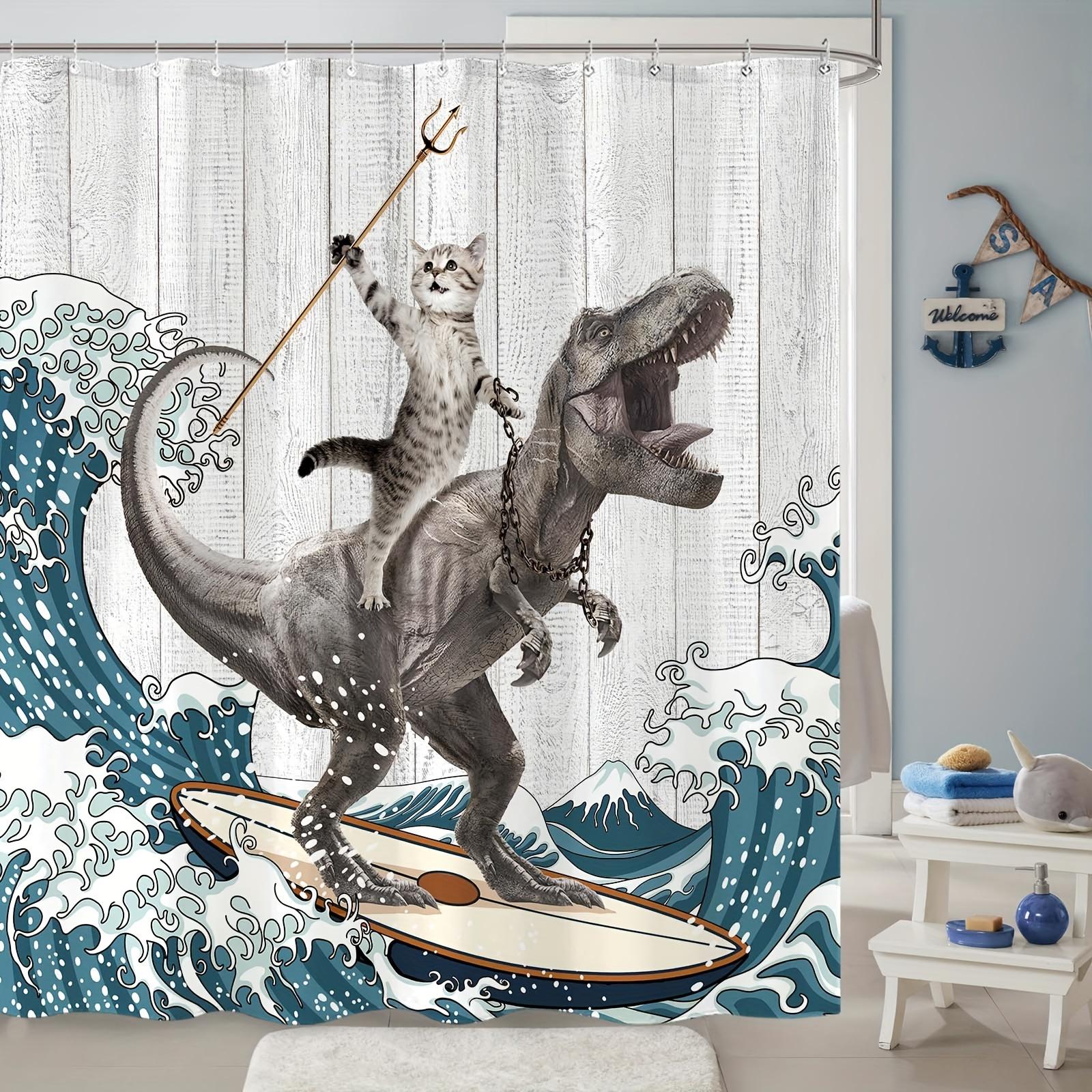 Surfing Dinosaur And Cat Shower Curtain - Fun Ocean Wave Art Decor - Washable Fabric Curtain - Creative Bathroom Accessories W60H190(CM)-1 Pcs
Surfing Dinosaur And Cat Shower Curtain - Fun Ocean Wave Art Decor - Washable Fabric Curtain - Creative Bathroom Accessories W60H190(CM)-1 Pcs
