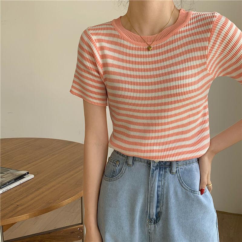 Тонкая полосатая футболка из ледяного шелка, женская летняя тонкая короткая вязаная футболка с высокой талией и коротким рукавом one size оранжевый
Тонкая полосатая футболка из ледяного шелка, женская летняя тонкая короткая вязаная футболка с высокой талией и коротким рукавом one size оранжевый