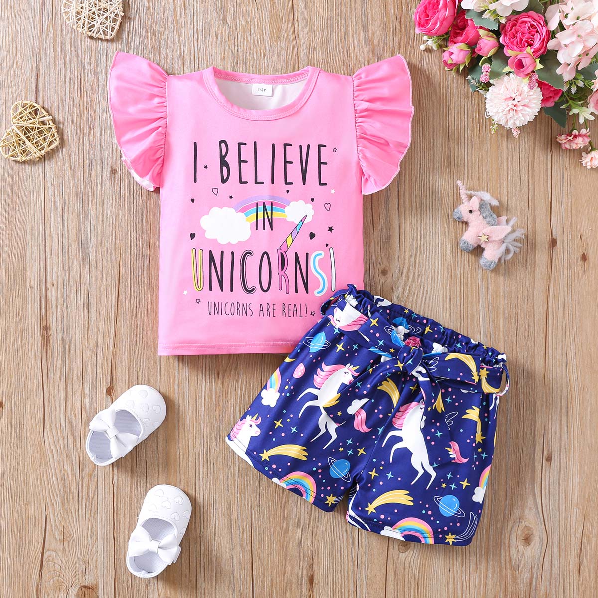 Girls 2 Piece Outfit 1-8Y Pink Unicorn Print T-Shirt with Shorts Set Kids Ruffle Sleeve Summer Clothing Sets 7-8Y рожевий
Girls 2 Piece Outfit 1-8Y Pink Unicorn Print T-Shirt with Shorts Set Kids Ruffle Sleeve Summer Clothing Sets 7-8Y рожевий