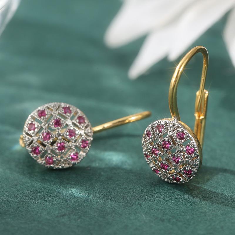 Vintage Two Color Pink CZ Dangle Earrings Woman Circle Carving Hollow Party Daily Wear
Vintage Two Color Pink CZ Dangle Earrings Woman Circle Carving Hollow Party Daily Wear