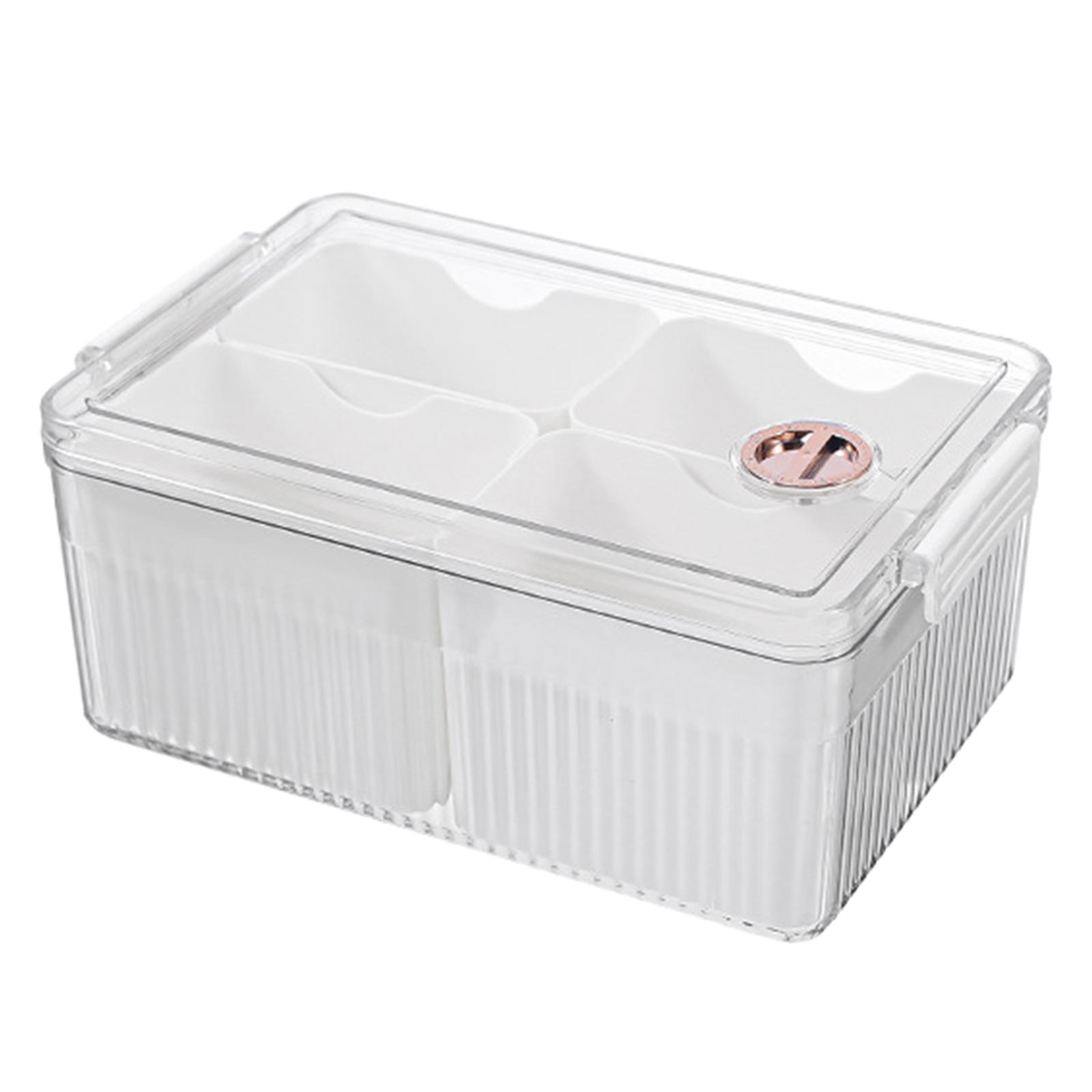 Ящик для хранения холодильника с 4 перегородками и крышкой, многофункциональный контейнер для дома, для печенья, бороды, небольших закусок белый
Ящик для хранения холодильника с 4 перегородками и крышкой, многофункциональный контейнер для дома, для печенья, бороды, небольших закусок белый