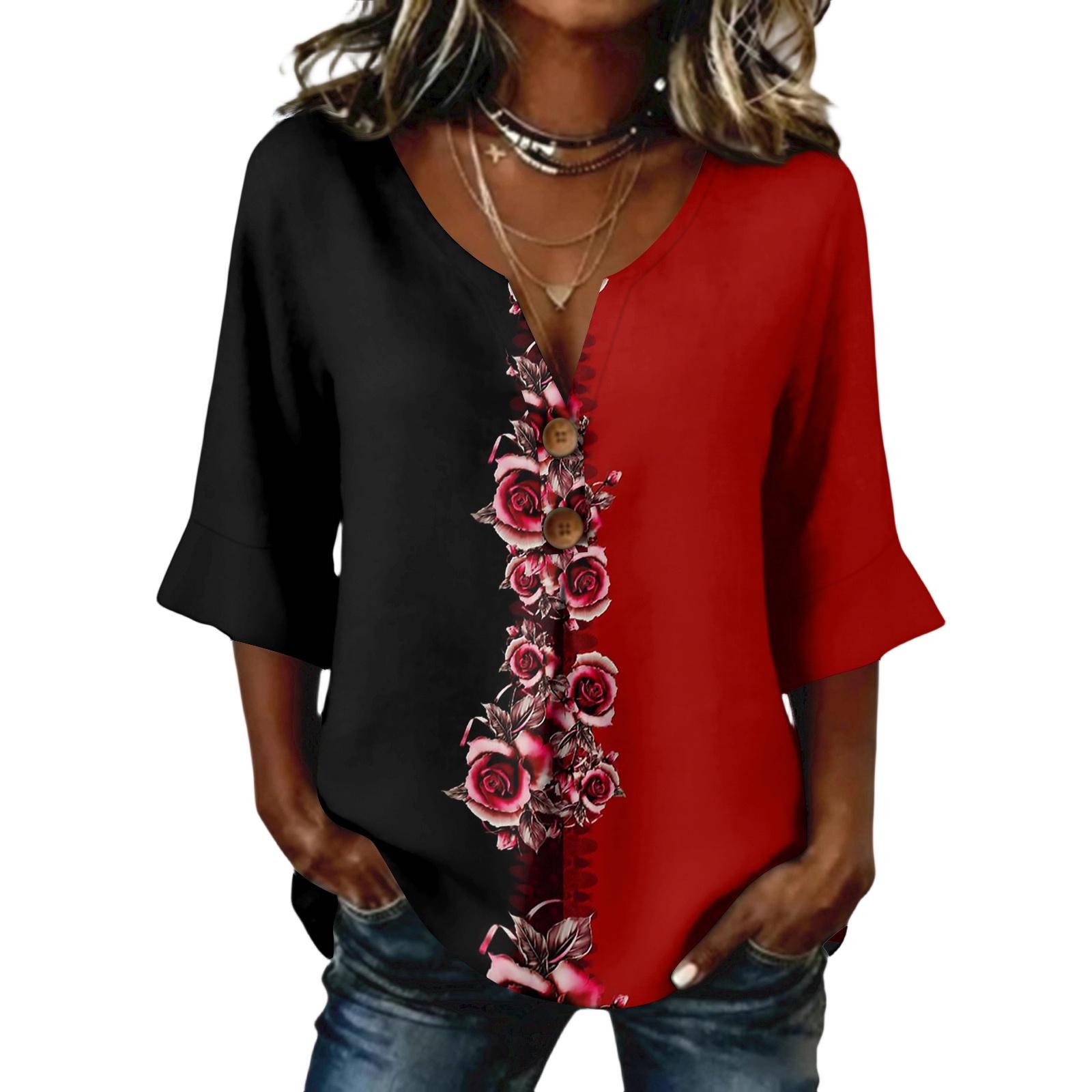 Ladies floral print button casual V-neck fashionable seven quarter sleeve top M червоний
Ladies floral print button casual V-neck fashionable seven quarter sleeve top M червоний