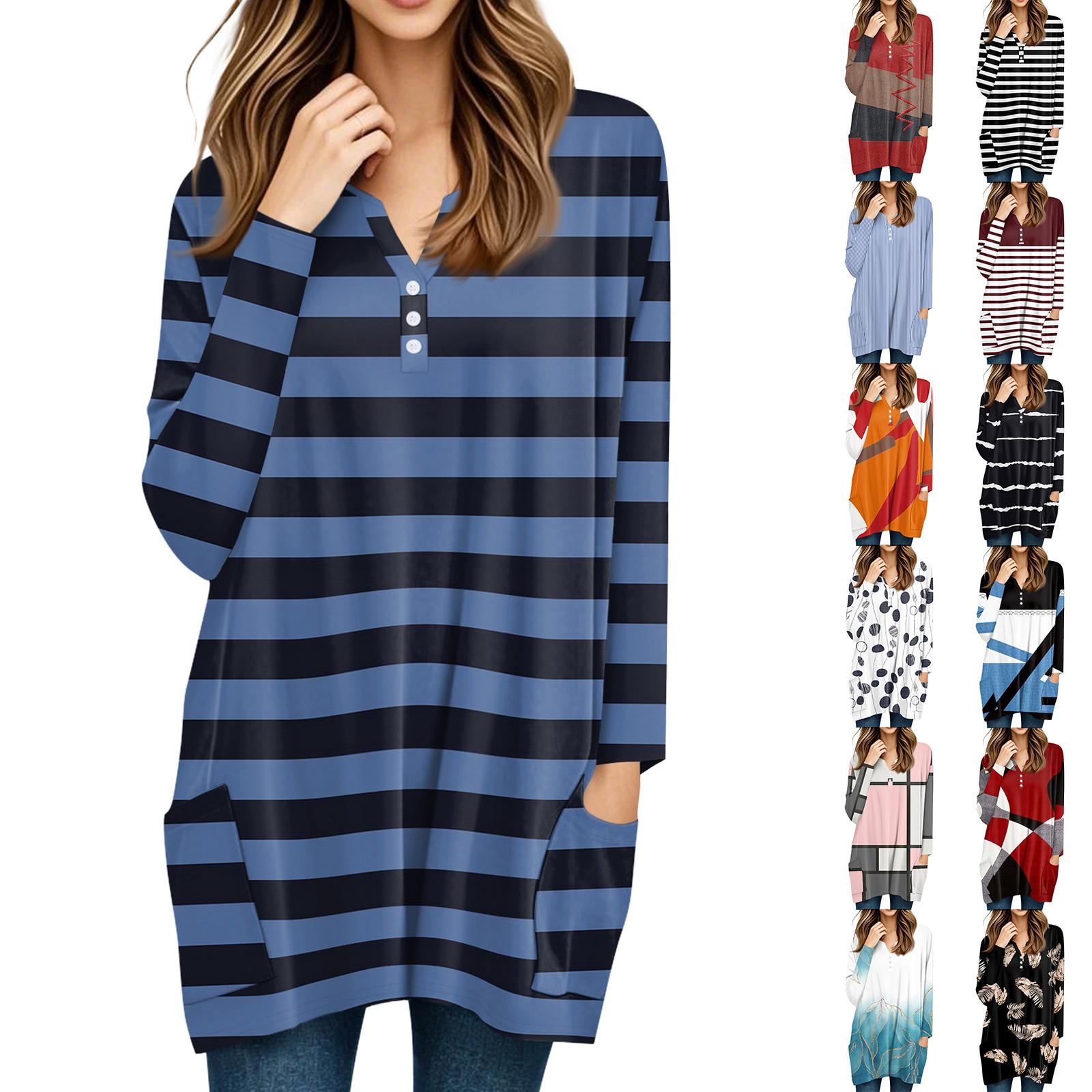 Womens Tops V-neck Button Long Sleeve Blouses Casual Mid-length Shirts Fashion Print Tunic Tops With Pockets L ціан
Womens Tops V-neck Button Long Sleeve Blouses Casual Mid-length Shirts Fashion Print Tunic Tops With Pockets L ціан