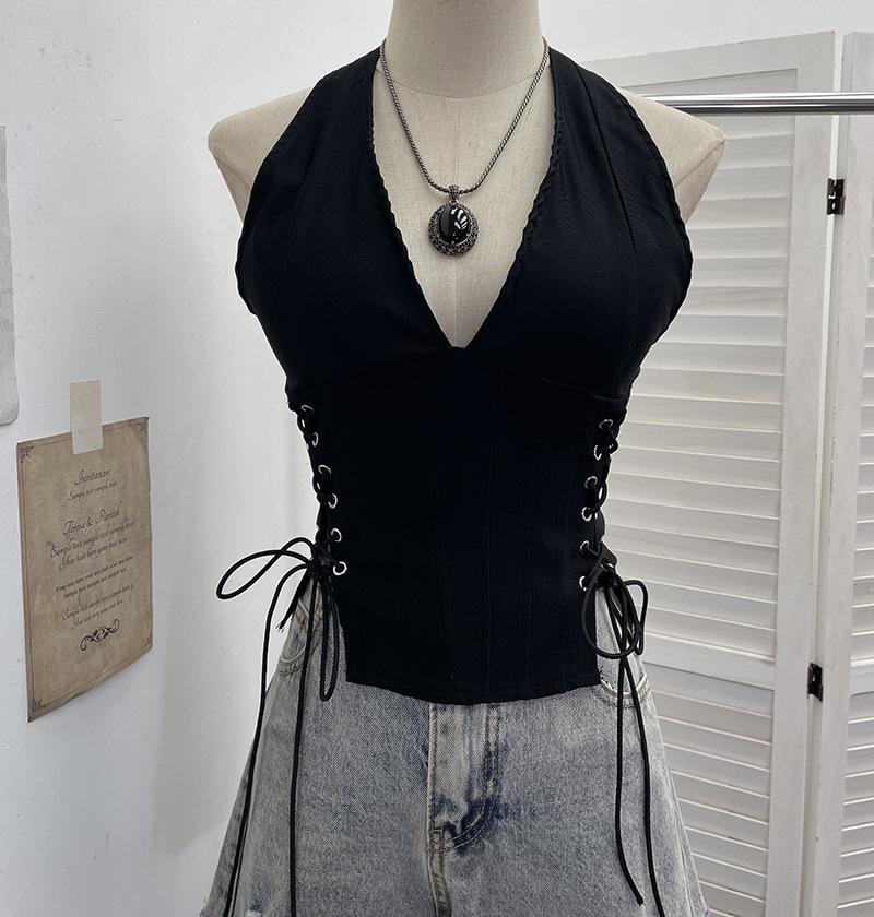 Deep V Halter Camisole with Side Tie and Open Back One Size чорний
Deep V Halter Camisole with Side Tie and Open Back One Size чорний