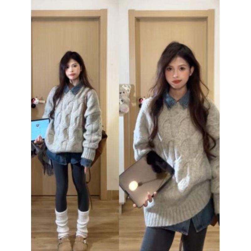 Casual Cable-Knit Sweater Female Fall Winter Fashion Trendy Cute Loose and Lazy Style Pullover Knitting Thickened Outerwear Top Gray M
Casual Cable-Knit Sweater Female Fall Winter Fashion Trendy Cute Loose and Lazy Style Pullover Knitting Thickened Outerwear Top Gray M