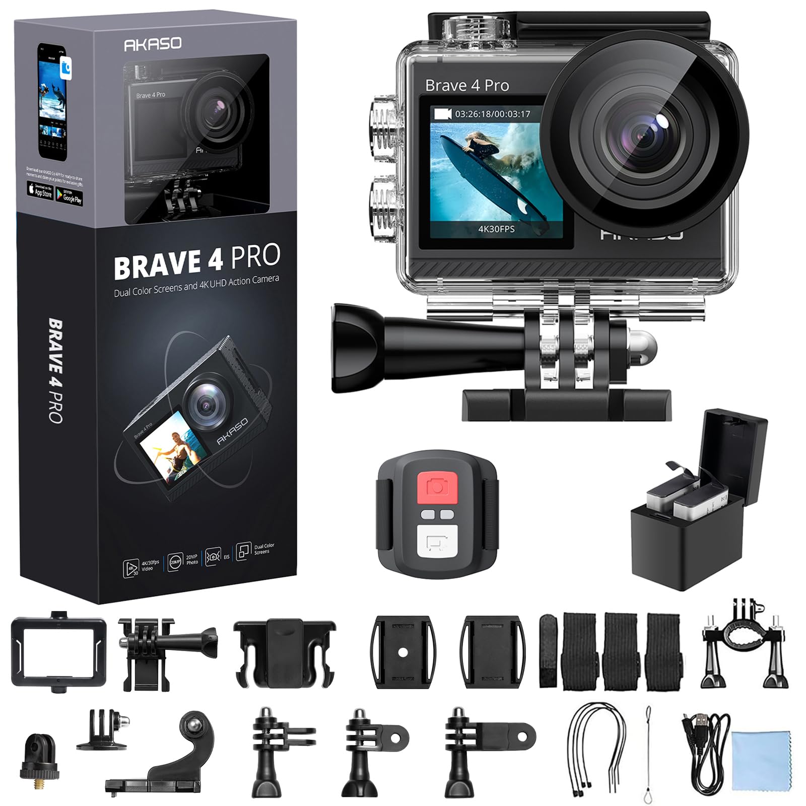 Action Camera AKASO 4K 20MP Action Cam WiFi Image Stabilizer Sports Camera 40M Underwater Waterproof Camera Remote Compatible 5X Zoom Wearable Camera
Action Camera AKASO 4K 20MP Action Cam WiFi Image Stabilizer Sports Camera 40M Underwater Waterproof Camera Remote Compatible 5X Zoom Wearable Camera