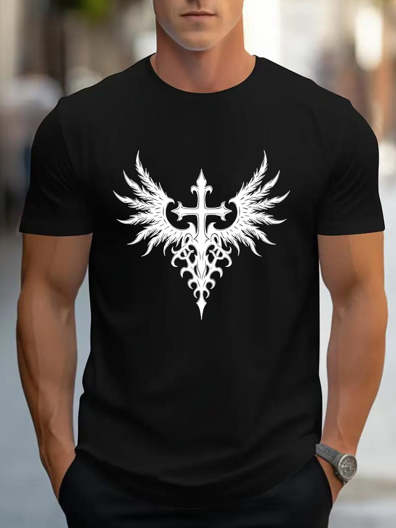 Black Cotton Blend T-shirt with White Winged Cross Graphic - Micro-Stretch Knit XXXL
Black Cotton Blend T-shirt with White Winged Cross Graphic - Micro-Stretch Knit XXXL