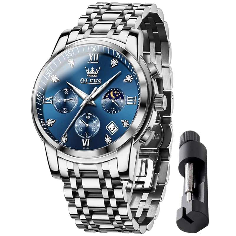 OLEVS watch male men s quartz moon phase timer stainless Fashionable fashion waterproof night light date Watch for men blue
OLEVS watch male men s quartz moon phase timer stainless Fashionable fashion waterproof night light date Watch for men blue