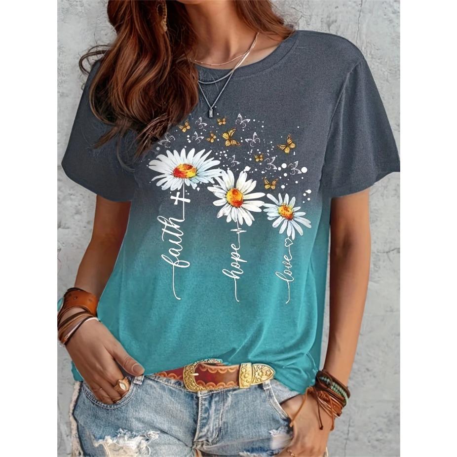 Plus Size Women s Short Sleeve Round Neck Ombre Daisy & Butterfly Print Slight Stretch Casual T-shirt 7XL сірий
Plus Size Women s Short Sleeve Round Neck Ombre Daisy & Butterfly Print Slight Stretch Casual T-shirt 7XL сірий