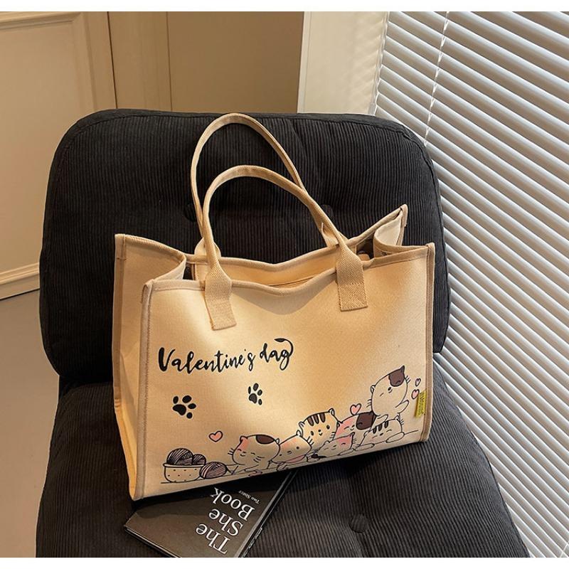 Холщовая сумка с мультяшным медведем, женская новая модная сумка для поездок на работу, большая вместимость, студенческая сумка для книг на плечо