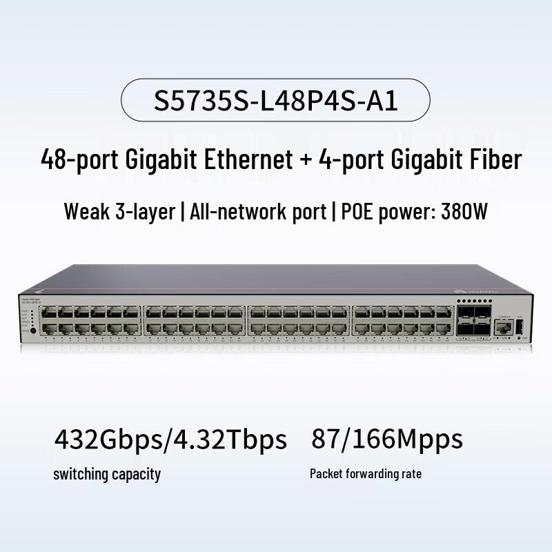 Huawei S5735S-L48P4S-A1 48-Port Gigabit PoE Managed Switch
Huawei S5735S-L48P4S-A1 48-Port Gigabit PoE Managed Switch
