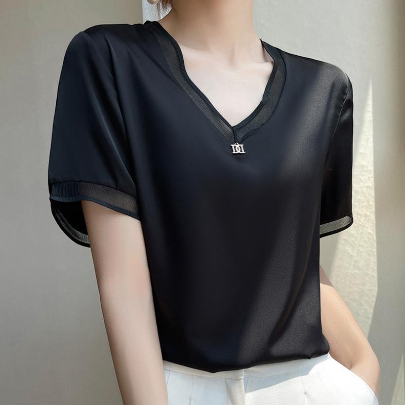 Футболка с V-образным вырезом, летняя, новая, модная, универсальная, простая, свободная XXL чёрный