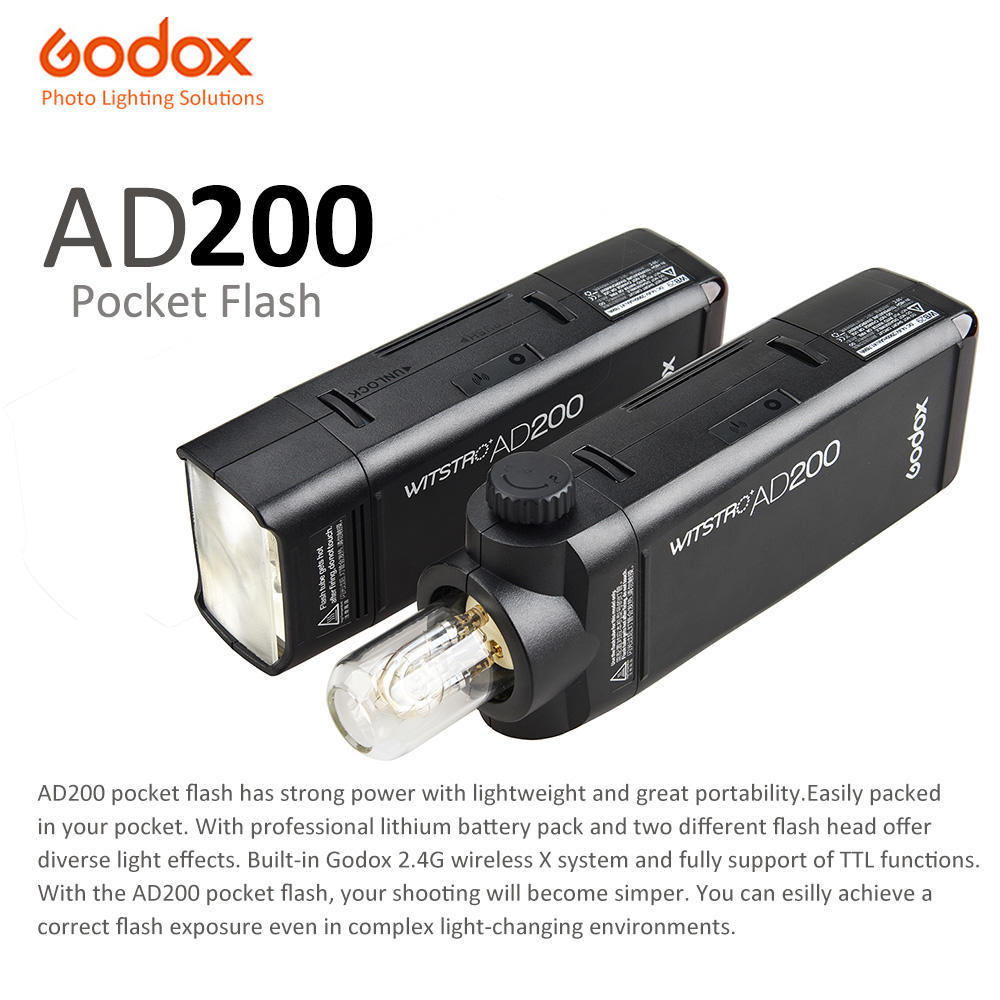 Портативная карманная вспышка Godox AD200 Mini TTL Speedlite с 2 головками GN52 GN60 1/8000s HSS
Портативная карманная вспышка Godox AD200 Mini TTL Speedlite с 2 головками GN52 GN60 1/8000s HSS