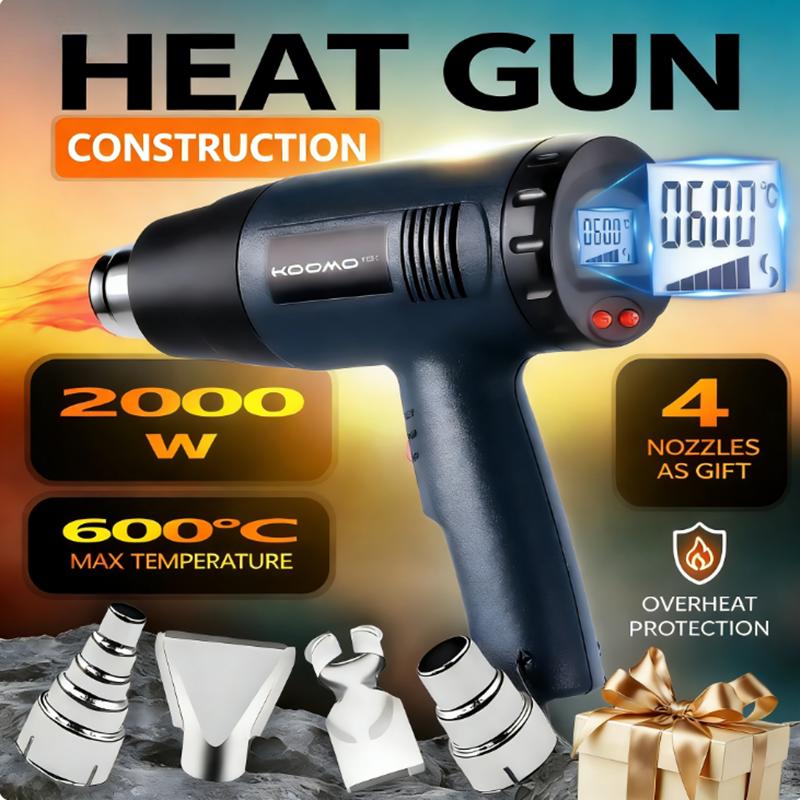 Construction Heat Gun / Industrial Heat Gun / Stepless Thermostat / 2000W / Manual Adjustment, 4 Nozzles with Display. 2kW. 2000W & Above
Construction Heat Gun / Industrial Heat Gun / Stepless Thermostat / 2000W / Manual Adjustment, 4 Nozzles with Display. 2kW. 2000W & Above