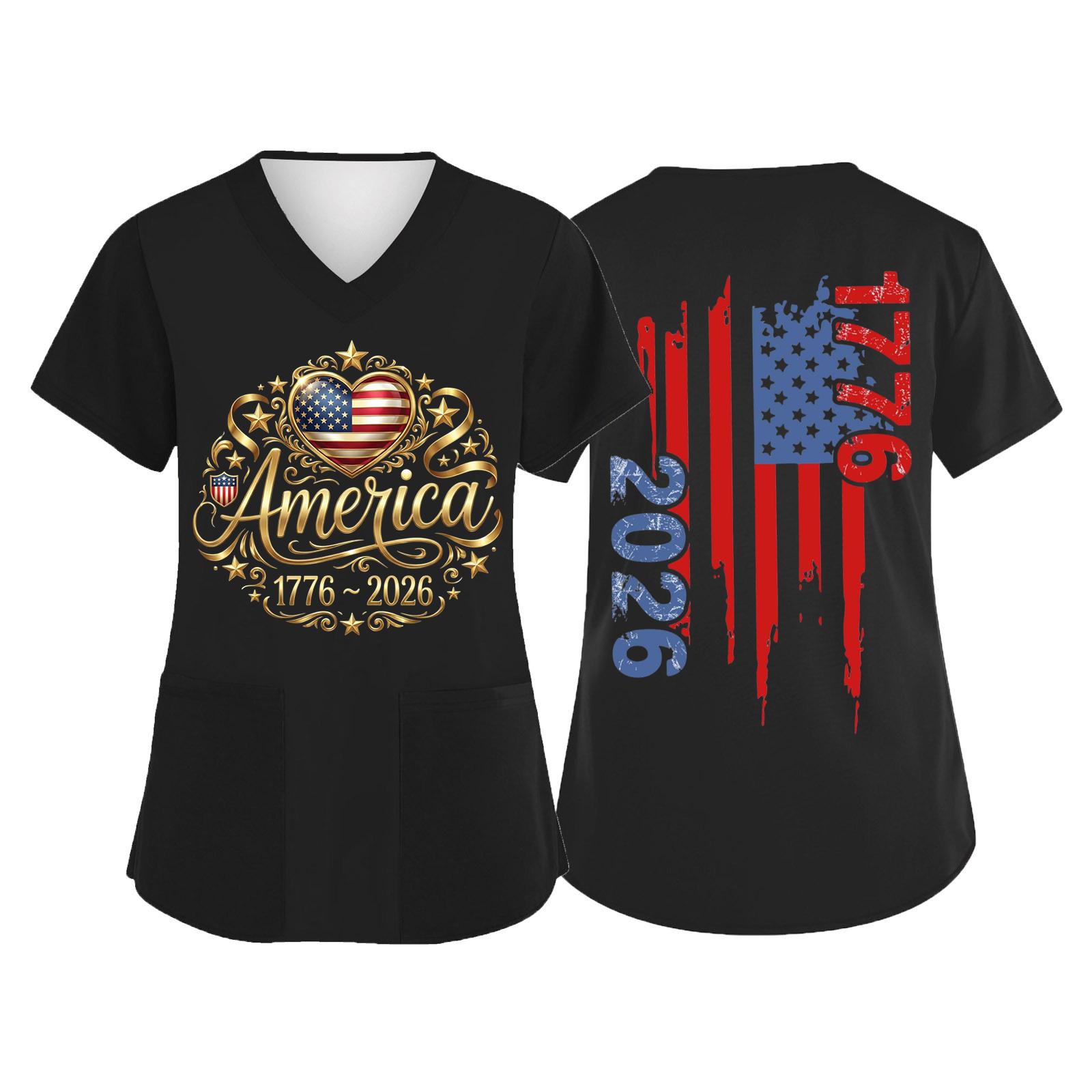 Short Sleeve V Neck Printed Top with Patriotic Heart and Flag Graphic 1776 2026 Lettering for Women Men Unisex Work Uniform L чёрный
Short Sleeve V Neck Printed Top with Patriotic Heart and Flag Graphic 1776 2026 Lettering for Women Men Unisex Work Uniform L чёрный