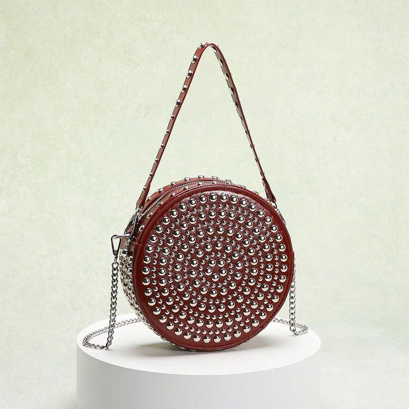 Full Rivet Round Bag Double-sided Tire Niche Brand Chain Unique Wine Red All-match Photo Cool Drum Ladies Crossbody Underarm Bag
Full Rivet Round Bag Double-sided Tire Niche Brand Chain Unique Wine Red All-match Photo Cool Drum Ladies Crossbody Underarm Bag