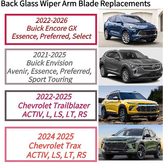 Rear Back Windshield Wiper Blade Arm Set for Buick Encore GX Envision for Chevy Equinox EV Trailblazer Trax 2021-2026 Exact for Essence Preferred
Rear Back Windshield Wiper Blade Arm Set for Buick Encore GX Envision for Chevy Equinox EV Trailblazer Trax 2021-2026 Exact for Essence Preferred
