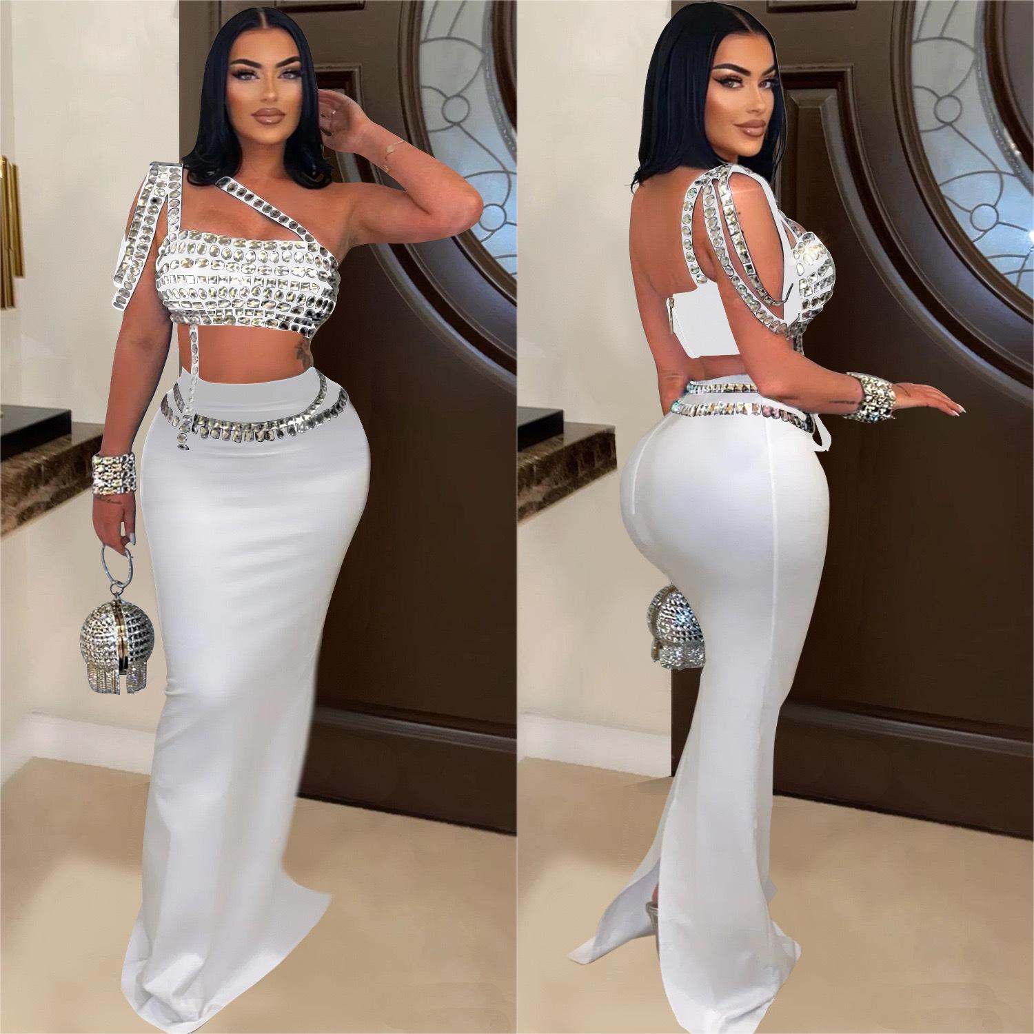 European & American Women s Rhinestone One-Shoulder Bandeau Top & Long Skirt Set M белый
European & American Women s Rhinestone One-Shoulder Bandeau Top & Long Skirt Set M белый