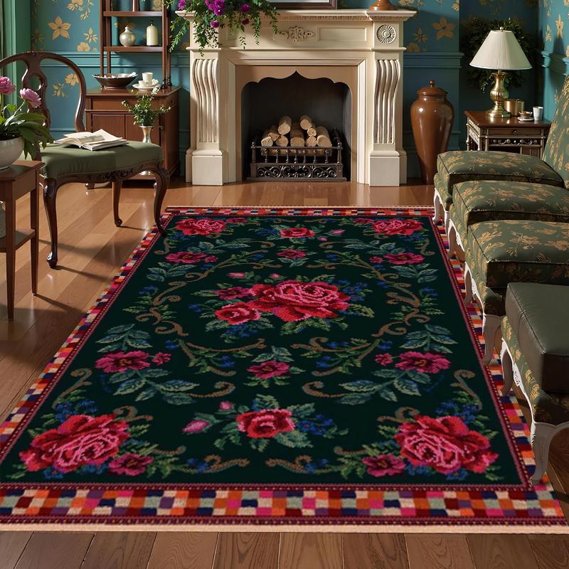 Vintage Floral Carpet Mat Rug Luxurious Black Base with Vibrant Red Yellow Flowers for Living Room Bedroom Home Decor 40x60cm
Vintage Floral Carpet Mat Rug Luxurious Black Base with Vibrant Red Yellow Flowers for Living Room Bedroom Home Decor 40x60cm