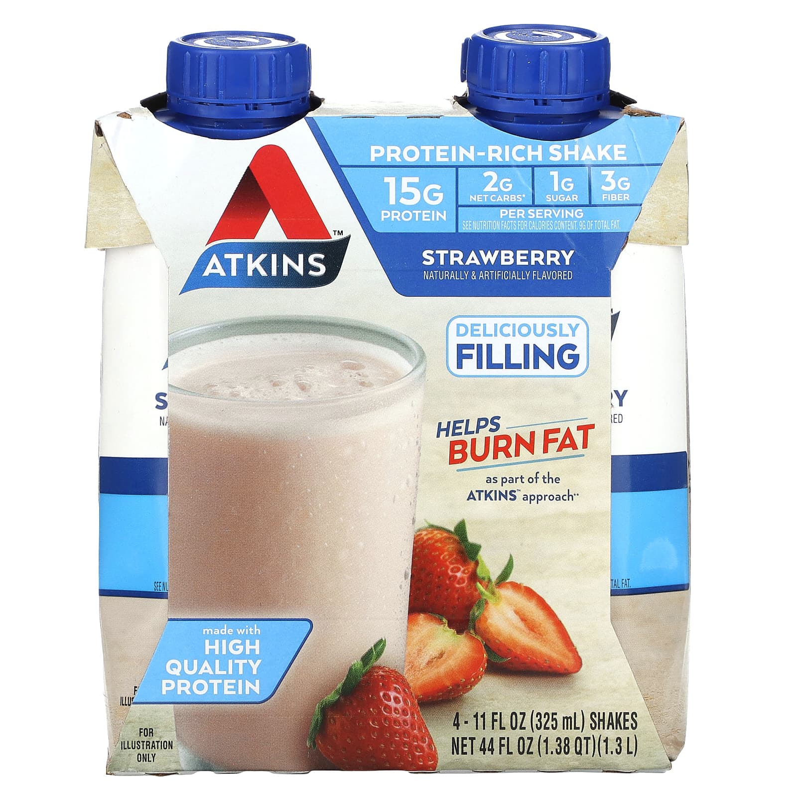 Atkins, Protein-Rich Shakes, Strawberry Flavor, Pack of 4, 11 fl oz (325 ml) Each
Atkins, Protein-Rich Shakes, Strawberry Flavor, Pack of 4, 11 fl oz (325 ml) Each