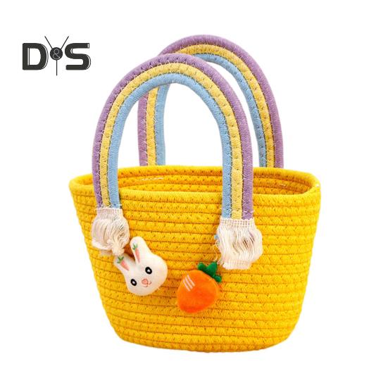 Пасхальная плетеная корзина с ручкой, хлопковая плетеная корзина для яиц с кроликом и морковкой, пустой пасхальный мешок для угощений, подарков и конфет жёлтый
Пасхальная плетеная корзина с ручкой, хлопковая плетеная корзина для яиц с кроликом и морковкой, пустой пасхальный мешок для угощений, подарков и конфет жёлтый