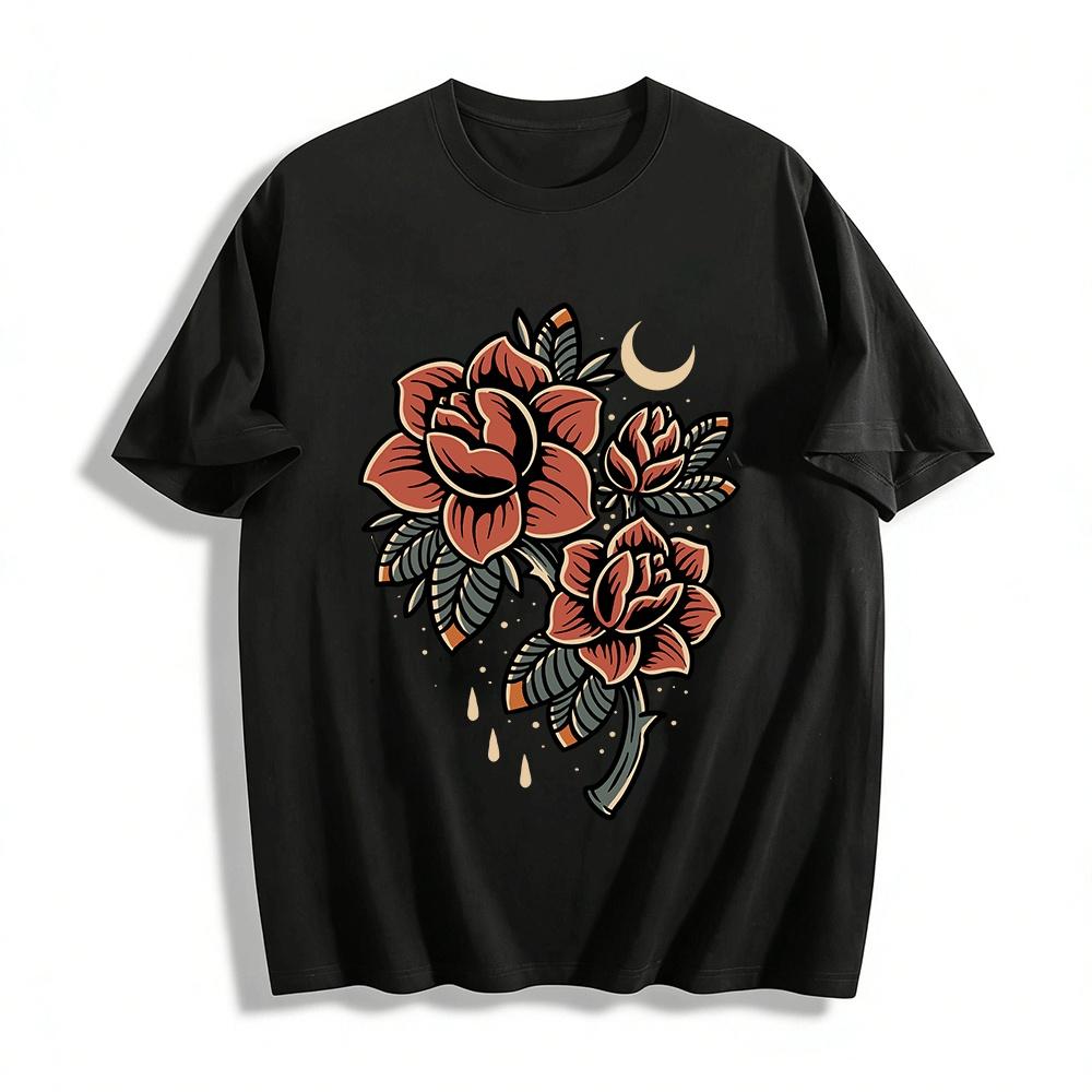 Vintage Rose Crescent Print Casual Short Sleeve T-Shirt Pure cotton T-shirt 6XL
Vintage Rose Crescent Print Casual Short Sleeve T-Shirt Pure cotton T-shirt 6XL