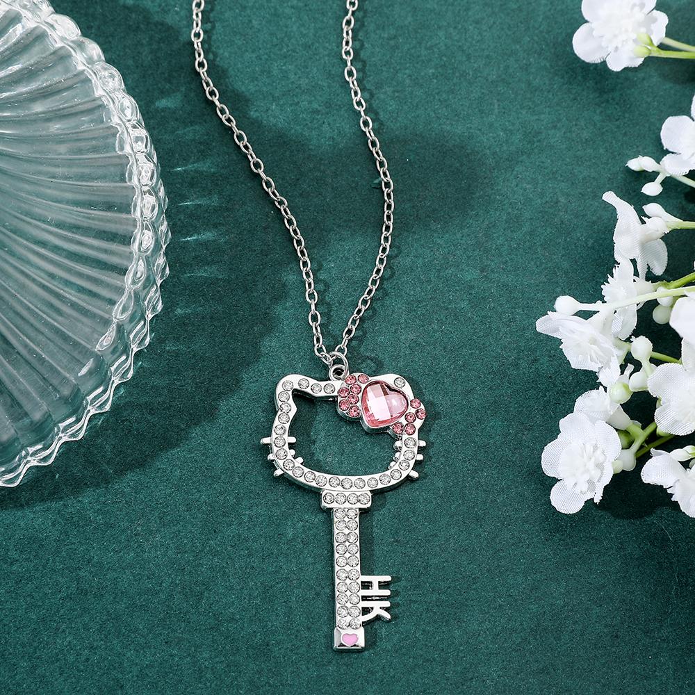 Kitty Cat Necklace Anime Pink Peach Heart Crystal Cat Key Pendant Jewelry Gift for Fans
Kitty Cat Necklace Anime Pink Peach Heart Crystal Cat Key Pendant Jewelry Gift for Fans