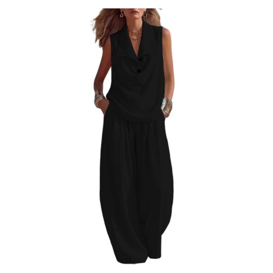 Women s Summer Sleeveless 2 Piece Sets Button Up Lapel V Neck Top Wide Leg Pants Casual Vacation Outfits with M чорний
Women s Summer Sleeveless 2 Piece Sets Button Up Lapel V Neck Top Wide Leg Pants Casual Vacation Outfits with M чорний