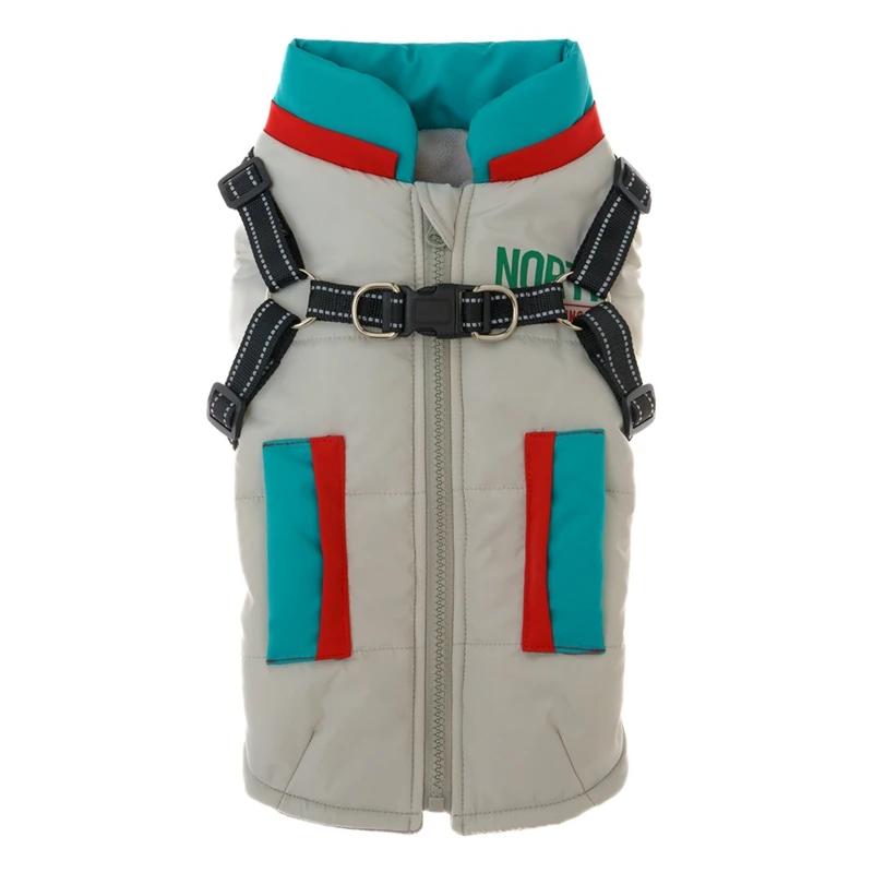 Ветрозащитная зимняя хлопковая куртка со шлейкой Регулируемая шлейка Пальто для питомца Молния Утепленная Модная куртка для маленьких, средних и больших собак S