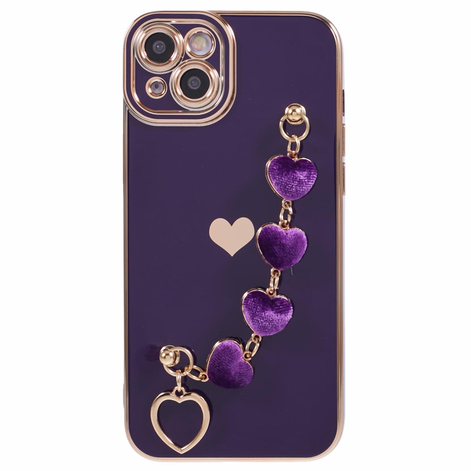 For iPhone 14 Case Electroplating Heart Pattern Soft TPU Phone Cover with Hand Strap Dark Purple
For iPhone 14 Case Electroplating Heart Pattern Soft TPU Phone Cover with Hand Strap Dark Purple
