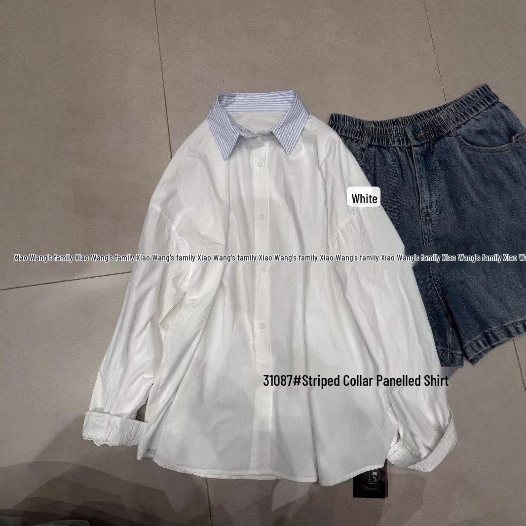 Xiao Wang Korean Style Plus Size Color Block Collar White Long Sleeve Shirt for Women One Size
Xiao Wang Korean Style Plus Size Color Block Collar White Long Sleeve Shirt for Women One Size
