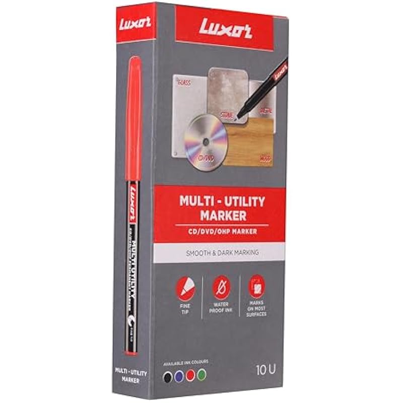 Luxor Cd/Dvd/Ohp Marker In Vibrant Red, Pack Of 10, Perfect For Bold And Lasting Markings On Various Surfaces 110
Luxor Cd/Dvd/Ohp Marker In Vibrant Red, Pack Of 10, Perfect For Bold And Lasting Markings On Various Surfaces 110
