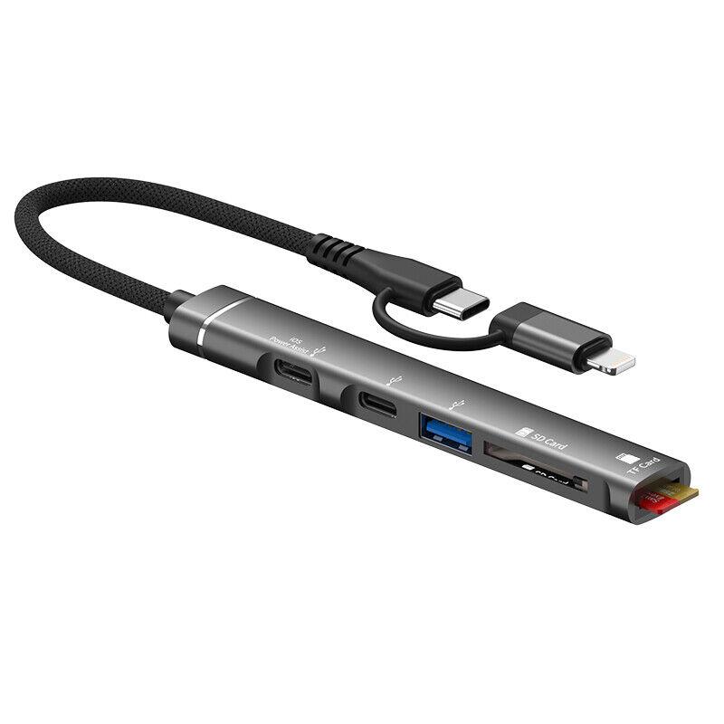 SVT02 For Iphone+Type-C Hub Adapter to 2 Type-C Ports+USB+2 Card Reader Slots Black
SVT02 For Iphone+Type-C Hub Adapter to 2 Type-C Ports+USB+2 Card Reader Slots Black