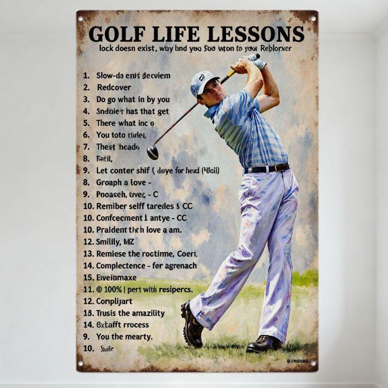 Vintage Golf Life Lessons Metal Tin Sign, Whimsical Golfer Mid-Swing Wall Decor with Rustic Tin Aesthetic for Home Bar Man Cave 20x30cm(7.8x11.8inch)
Vintage Golf Life Lessons Metal Tin Sign, Whimsical Golfer Mid-Swing Wall Decor with Rustic Tin Aesthetic for Home Bar Man Cave 20x30cm(7.8x11.8inch)