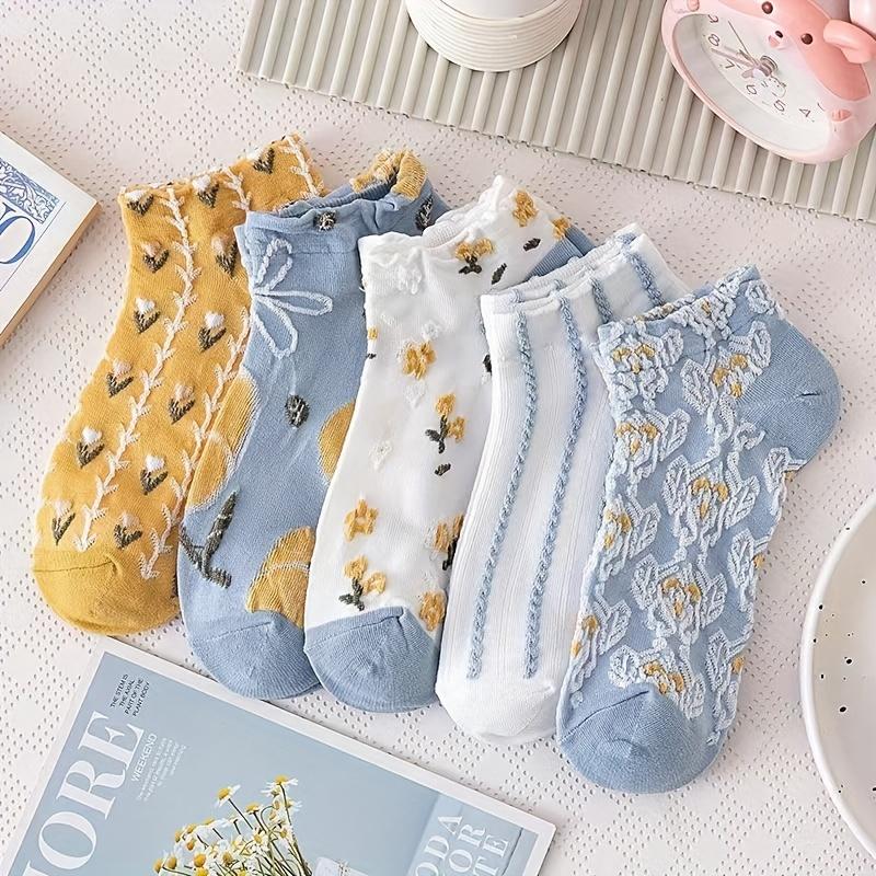 5-Pair Vintage Floral Low Cut Socks, Japanese Style Thin Short Boat Socks for Women One-size
5-Pair Vintage Floral Low Cut Socks, Japanese Style Thin Short Boat Socks for Women One-size