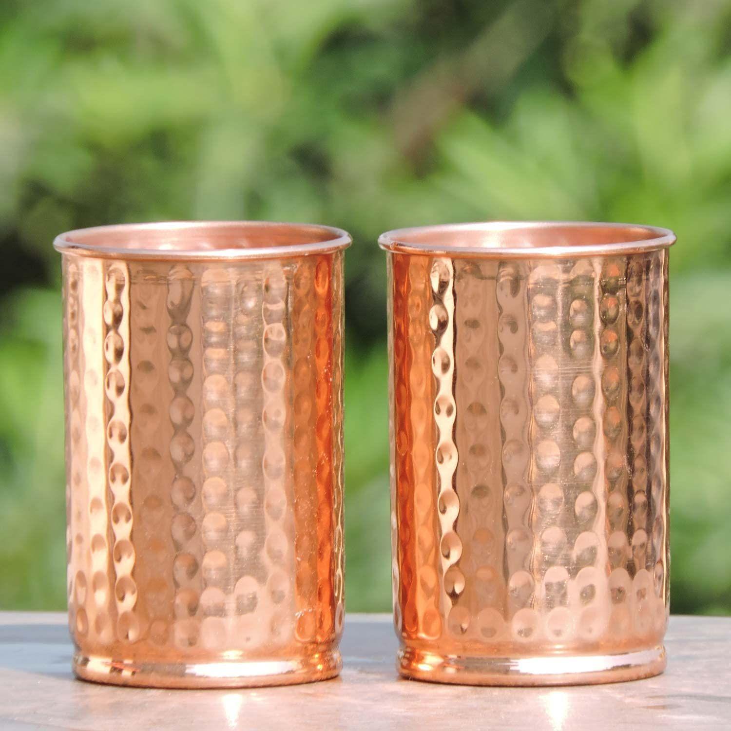 Set of 2 Hand Crafted Hammered Copper Tumbler | Pure Copper Water Mug With Lids | 350 Ml for Ayurvedic Health Benefits
Set of 2 Hand Crafted Hammered Copper Tumbler | Pure Copper Water Mug With Lids | 350 Ml for Ayurvedic Health Benefits