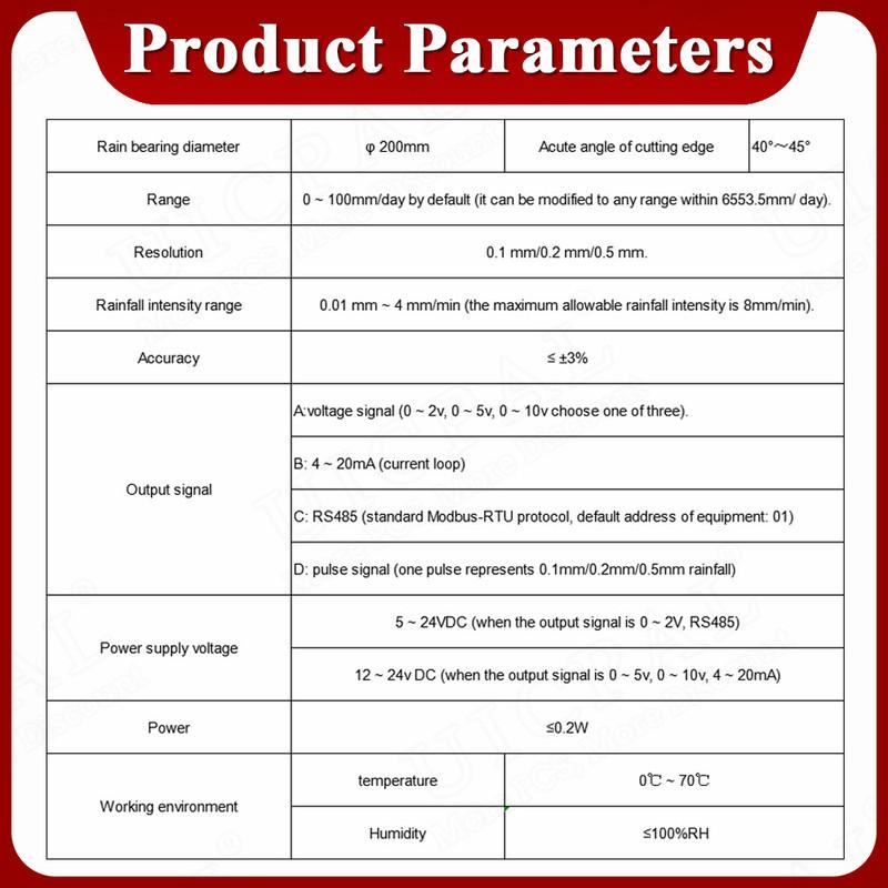 Rainfall Amount Sensor Module ABS Rain Barrel Rain Gauge Rainwater Transmitter Automatic Monitor 0.1MM 0.2MM Pulse RS485 0-5V 0.2MM Pulse
Rainfall Amount Sensor Module ABS Rain Barrel Rain Gauge Rainwater Transmitter Automatic Monitor 0.1MM 0.2MM Pulse RS485 0-5V 0.2MM Pulse