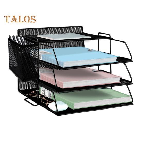 4-уровневая офисная стойка для хранения с держателем для ручек, металлическая сетка, настольный органайзер, подставка для файлов, файловый менеджер, настольные аксессуары чёрный