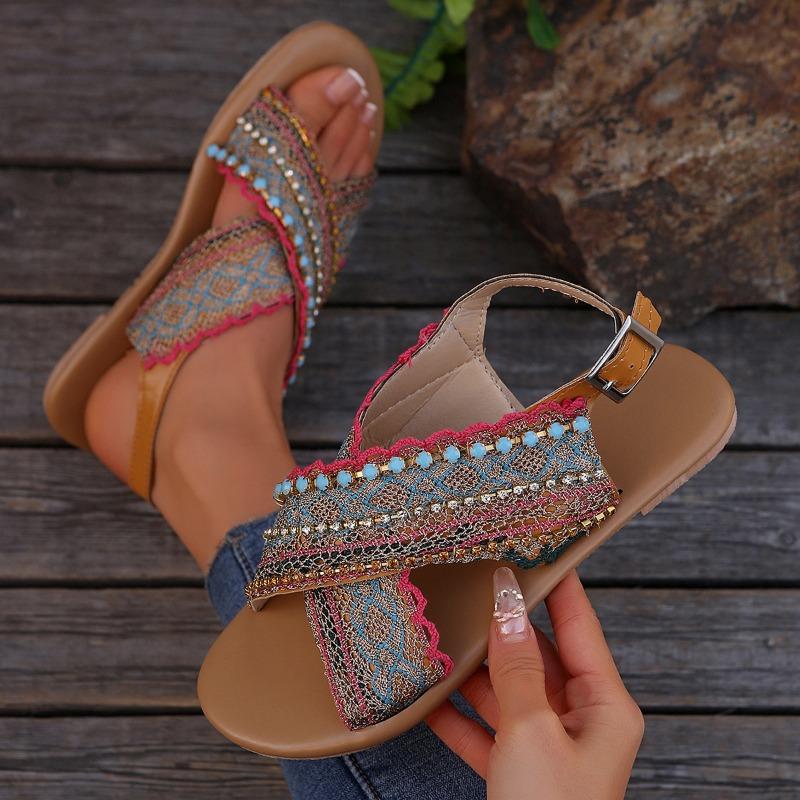 Богемные сандалии с плоской подошвой и пряжкой, с круглым носком, большого размера, со стразами, с открытым носком, пляжные сандалии женские 43
Богемные сандалии с плоской подошвой и пряжкой, с круглым носком, большого размера, со стразами, с открытым носком, пляжные сандалии женские 43