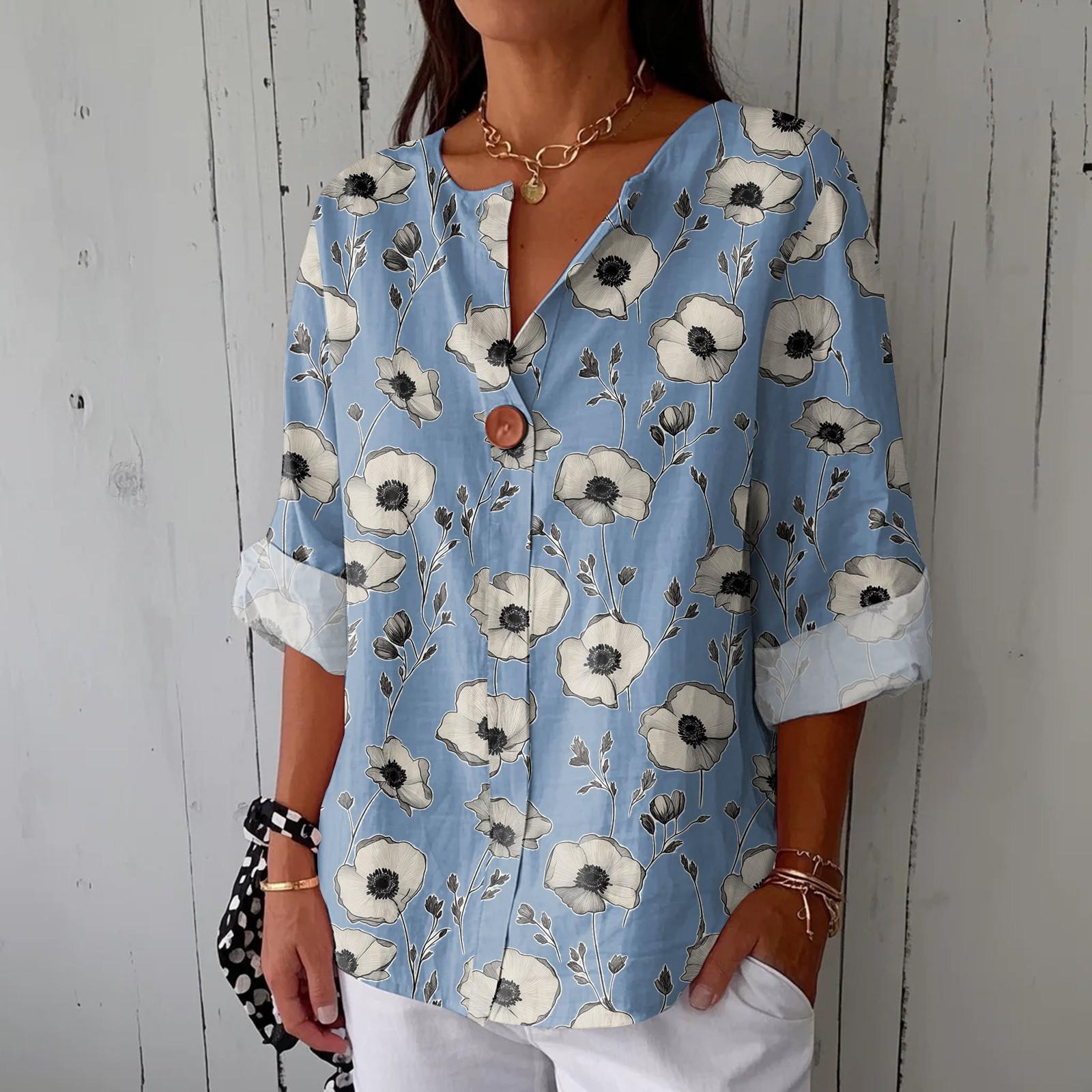 Women s Fashionable Casual V-neck Button Seven Quarter Sleeve Printed Cotton And Linen Top L
Women s Fashionable Casual V-neck Button Seven Quarter Sleeve Printed Cotton And Linen Top L